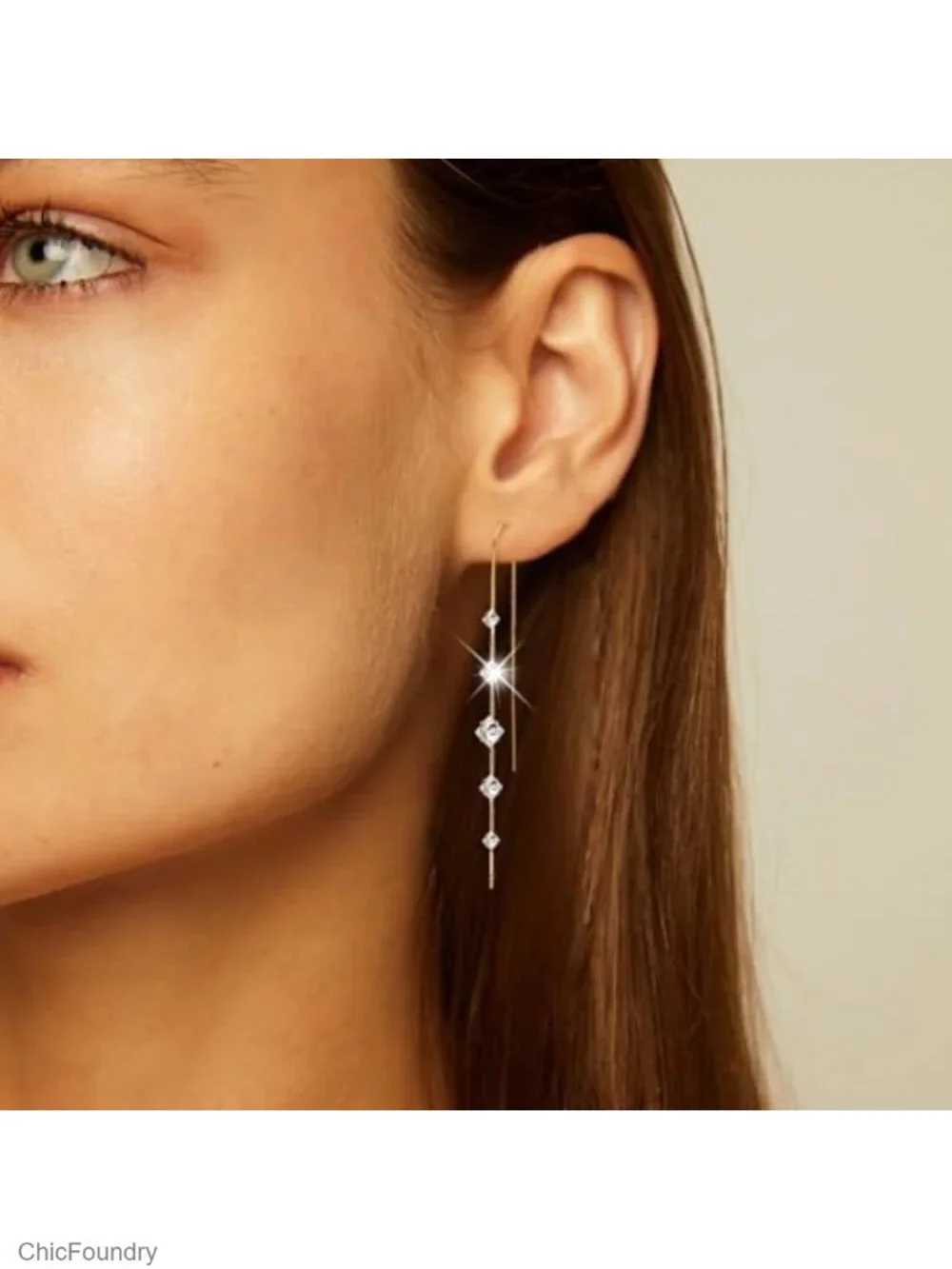 14K Gold Plated Cubic Zirconia Drop Dangle Earrings for Women Long Chain Dainty